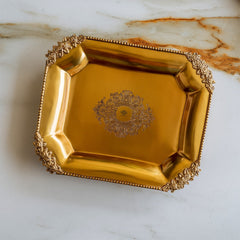 Pure Brass Rectangular Tray with Rose Corner Design