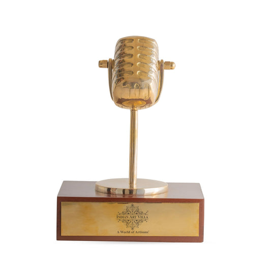 Brass Decorative Mic with Wooden Base – Vintage Style Showpiece & Decorative Item for Home, Office, or Studio