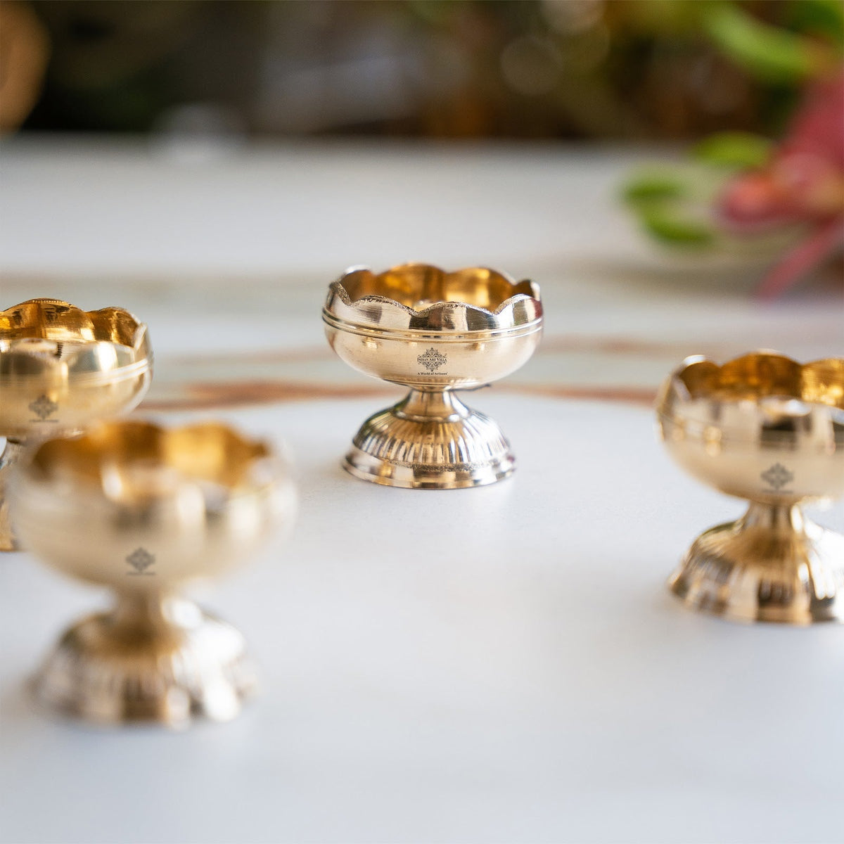 Brass Kamal Jyoti Diya Set of 4 - Lotus Design Oil Lamps