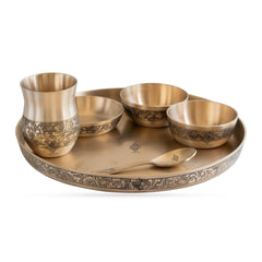 Pure Bronze Thali Set | 6 Pieces Dinner Set With Embossed Design
