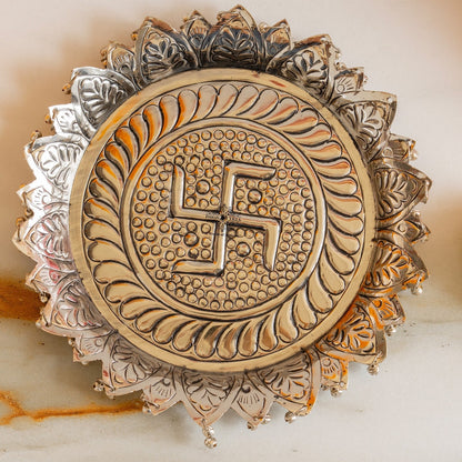 Silver Plated Pooja Thali Intricate Floral Pattern - Lightweight & Durable