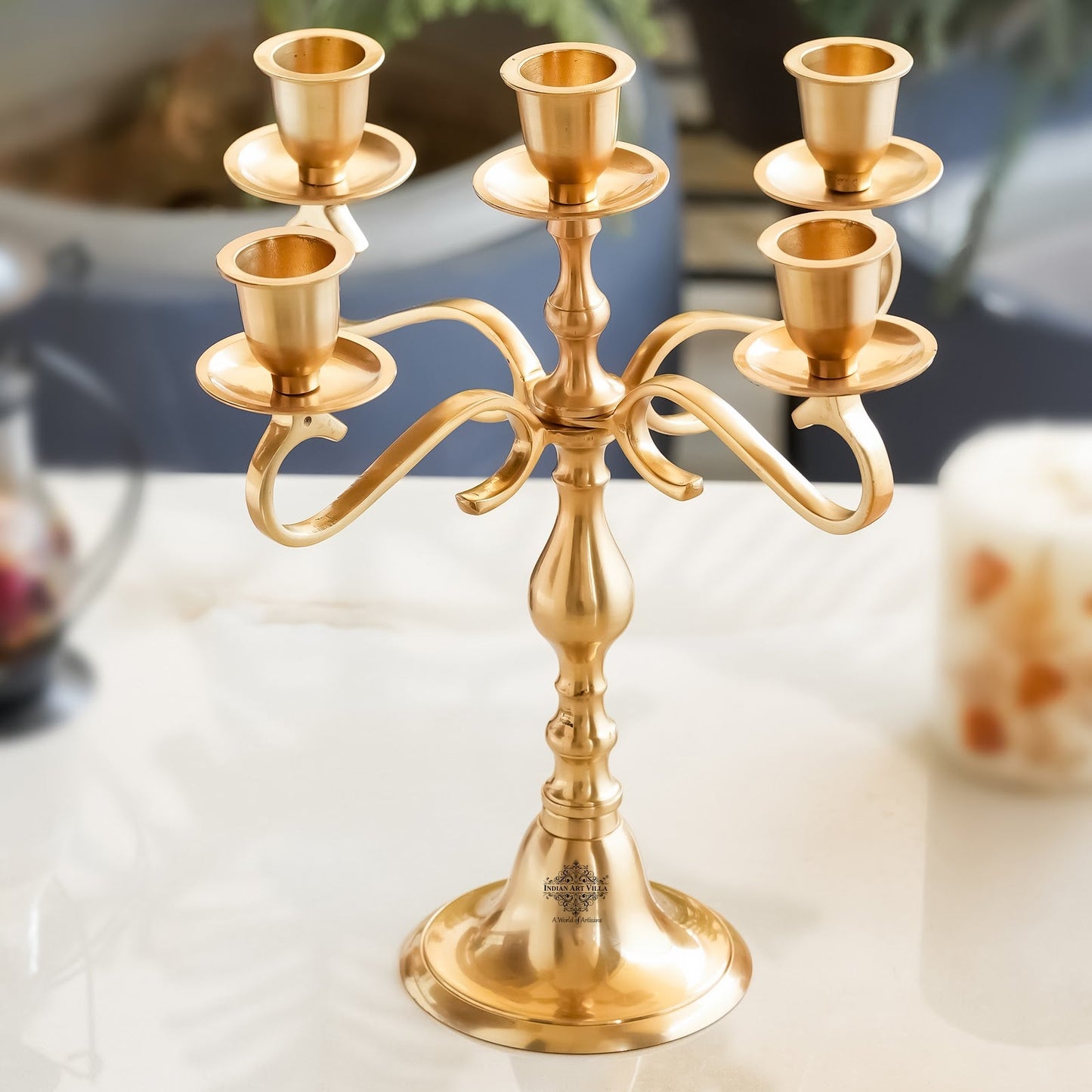 Pure Brass 5-Candle Arms Candelabra Centerpiece Candle Stand