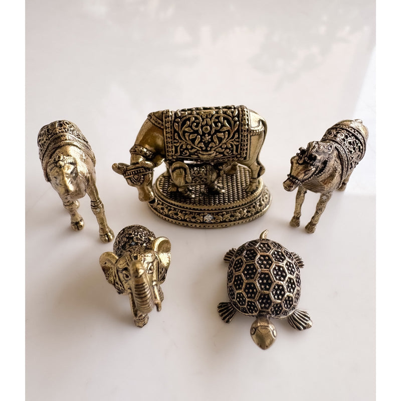 Pure Brass Miniature Vastu Animals Idol Combo For Positive Energy & Home Décor