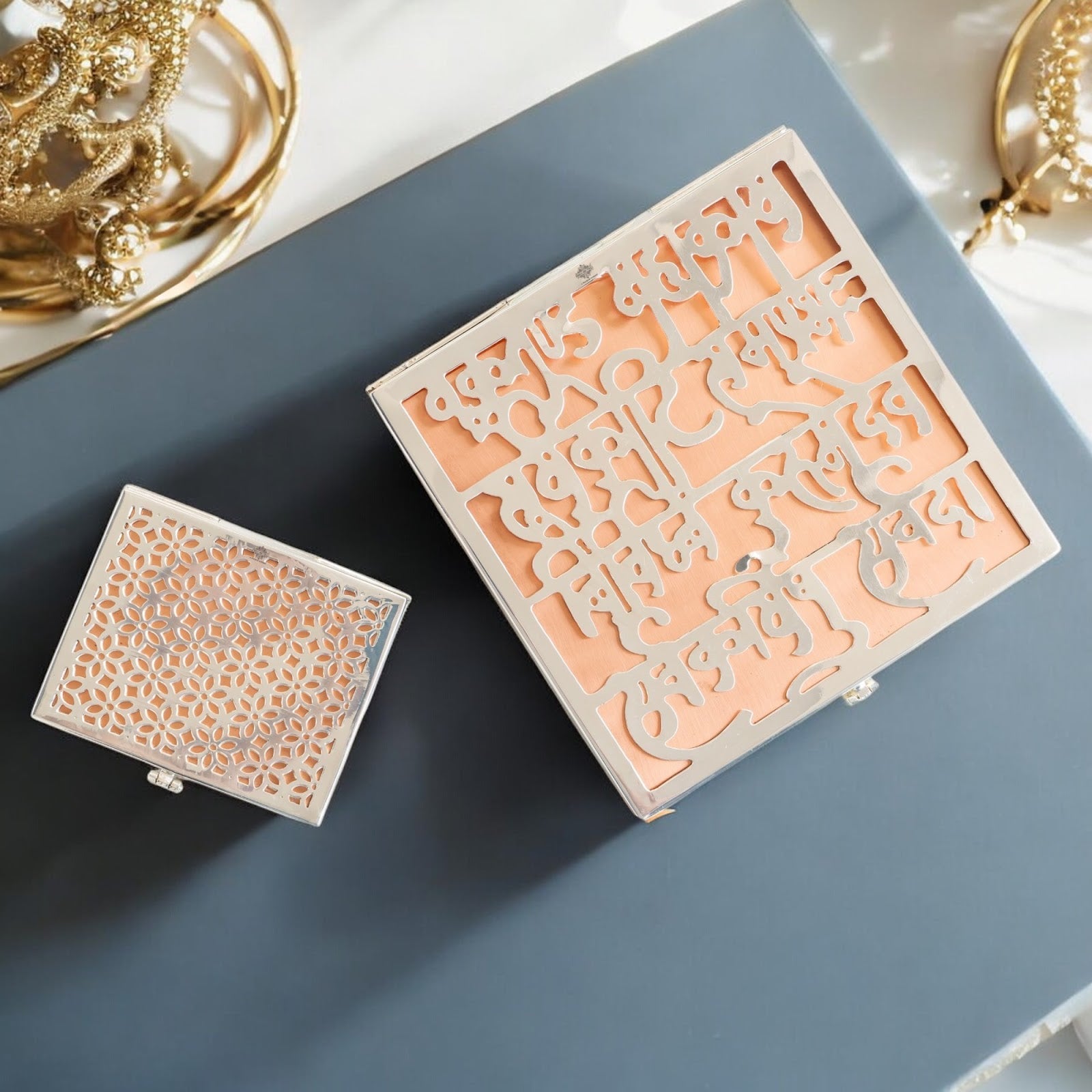 Silver Plated Multi-Purpose Box with Jali Cutting Design, Elegant Silver & Copper Finish