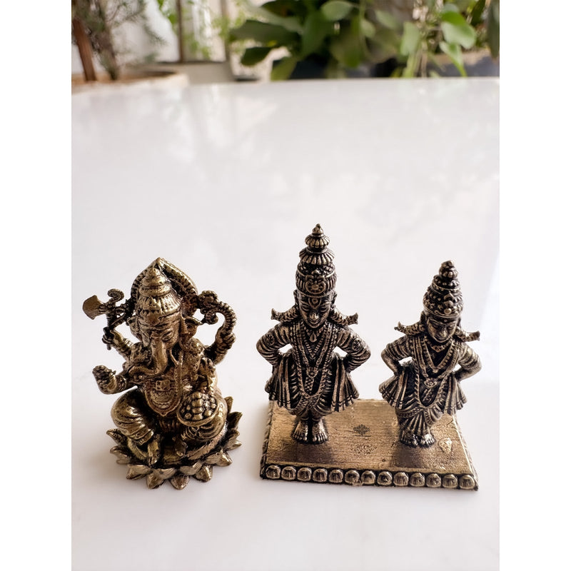 Pure Brass Miniature Vitthal Rukmini Devotional Murti Pair