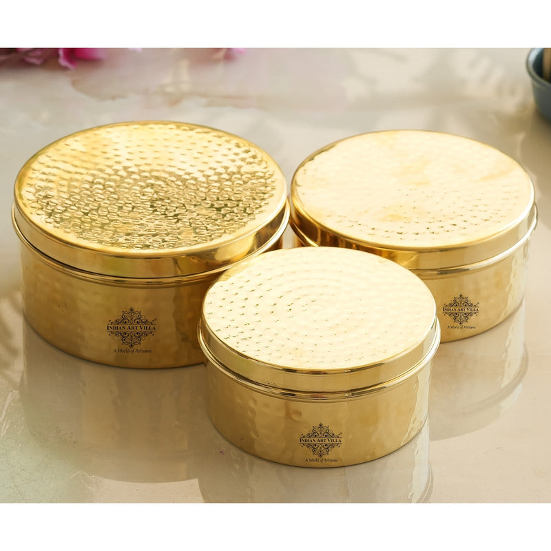 Handmade Brass Storage Container Set with Hammered Design - Set of 3