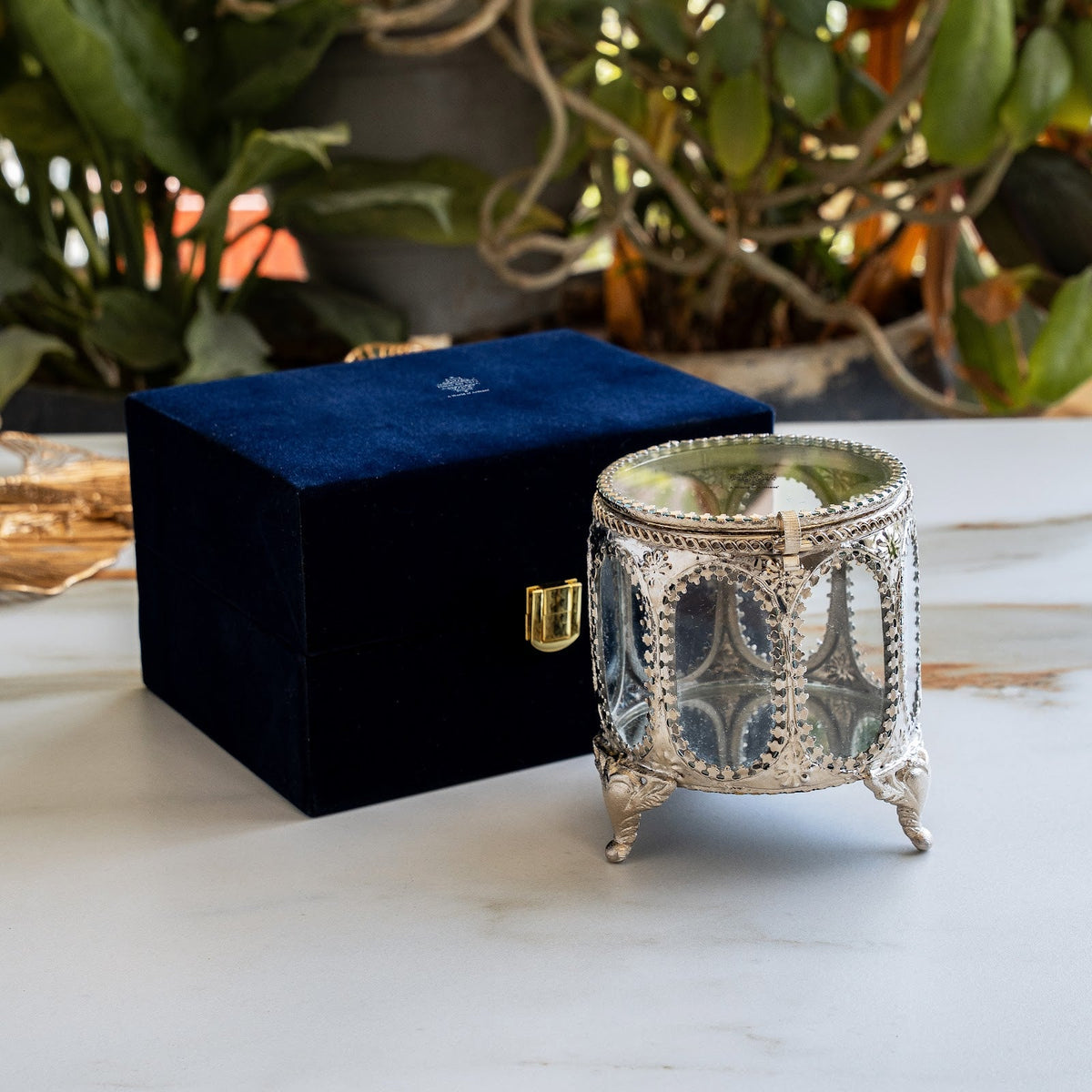 Brass & Glass Decorative Box with Embossed Detail
