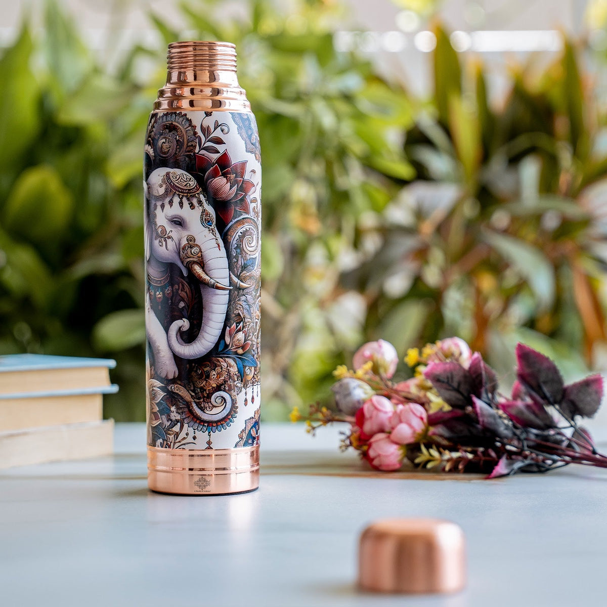 Pure Copper Kalakriti Royal Elephant Printed Bottle-1000 ML