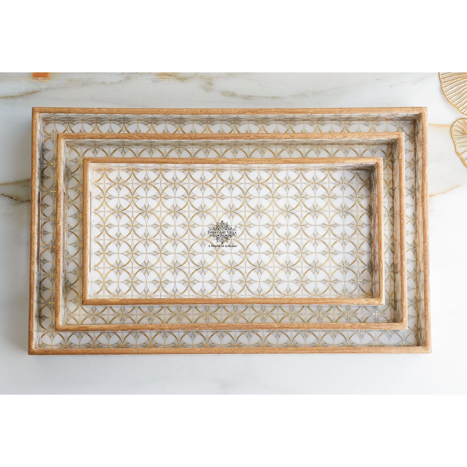 Wooden Tray Set of 3  Handcrafted Multipurpose Decorative Serving Platters