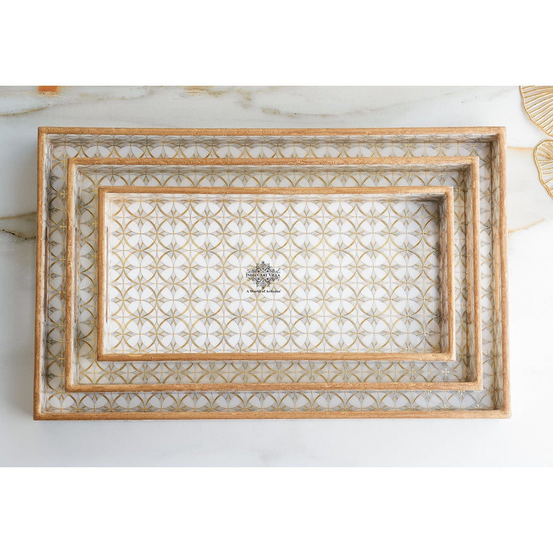 Wooden Tray Set of 3  Handcrafted Multipurpose Decorative Serving Platters