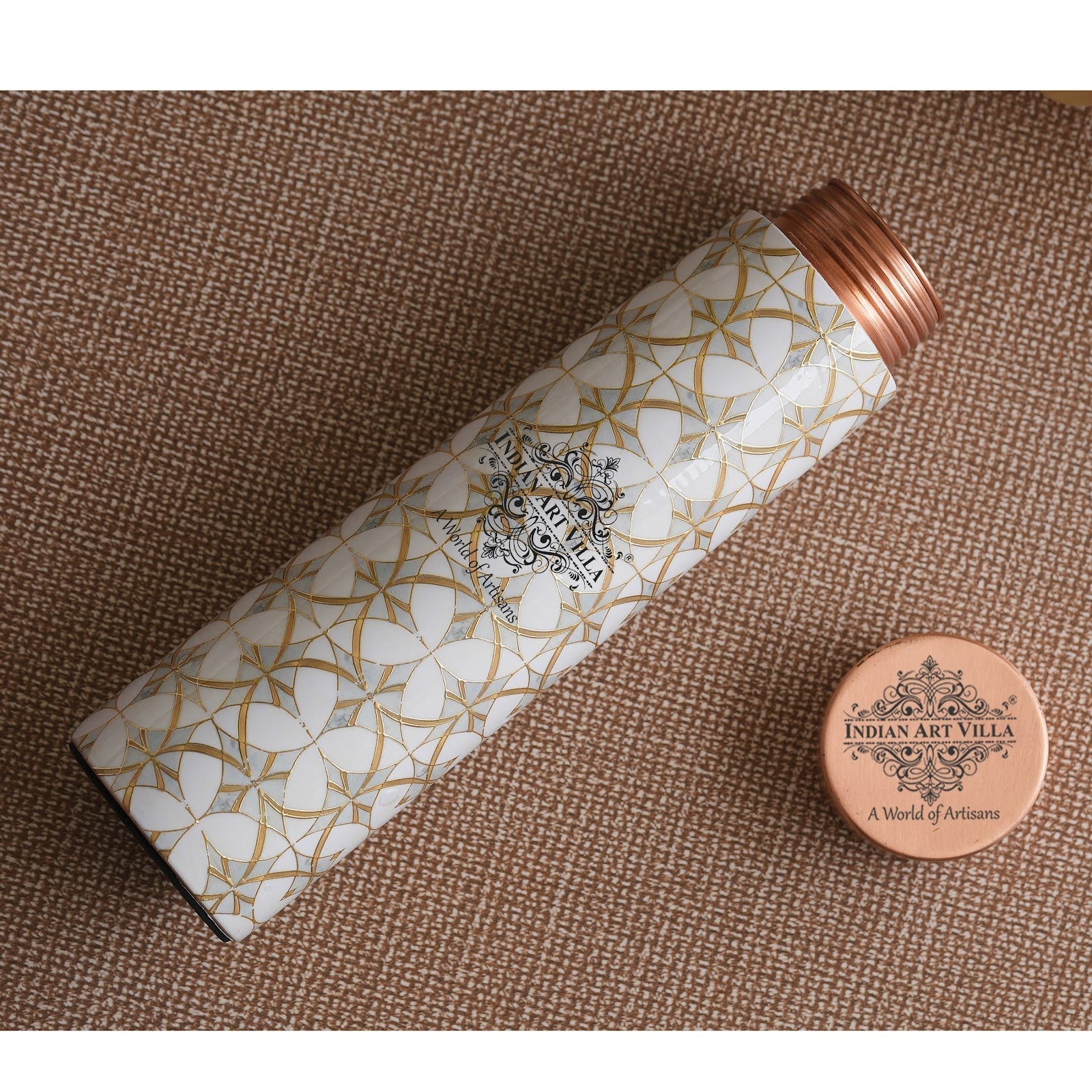 Pure Copper Water Bottle with Pyramid Shape Gold Print Design, 800 ML