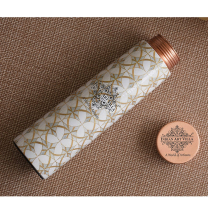 Pure Copper Water Bottle with Pyramid Shape Gold Print Design, 800 ML