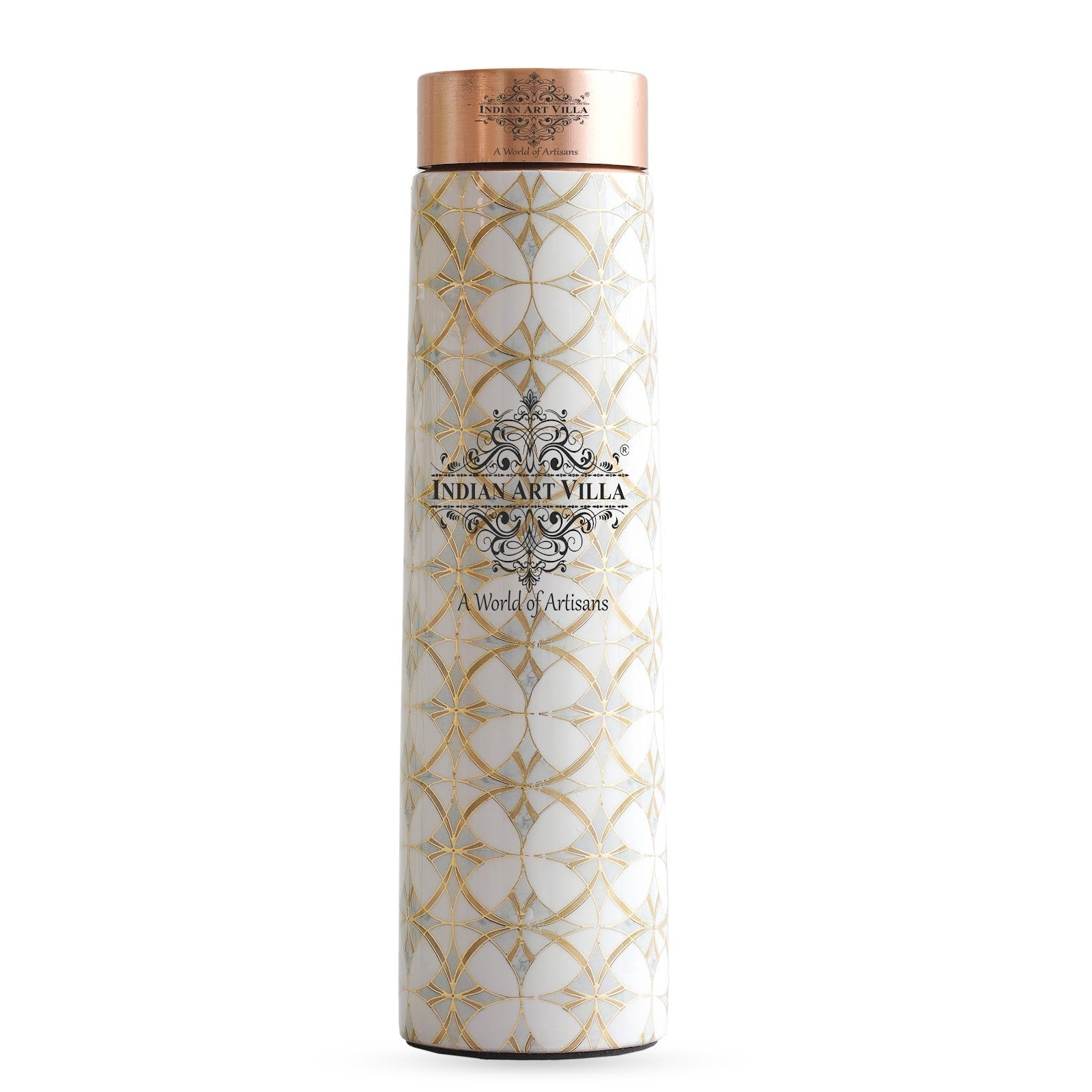 Pure Copper Water Bottle with Pyramid Shape Gold Print Design, 800 ML
