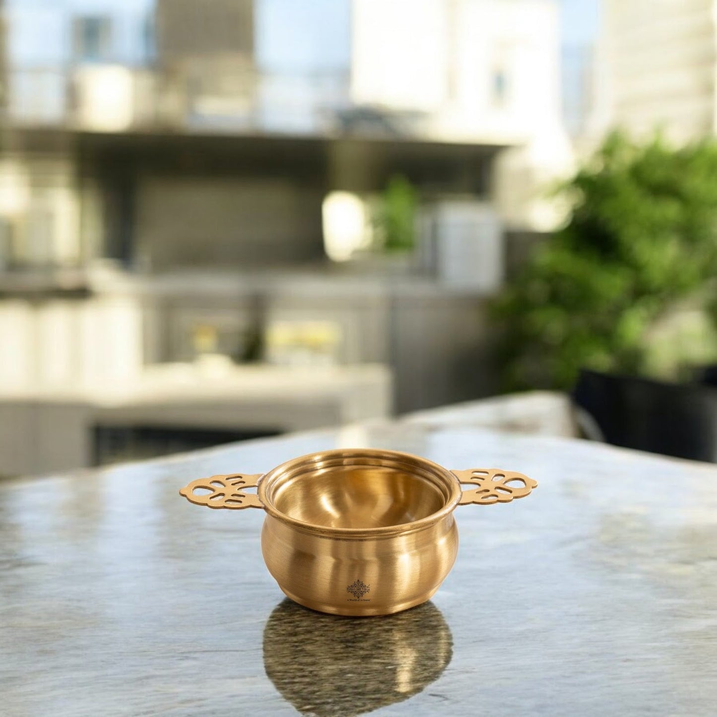 Brass Matt Finish Tea Infuser with Bowl Elegant Chai Chalani