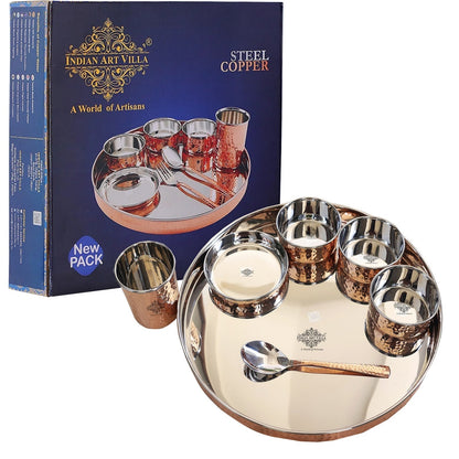 Steel Copper Dinner Set With Antique Hammered Design