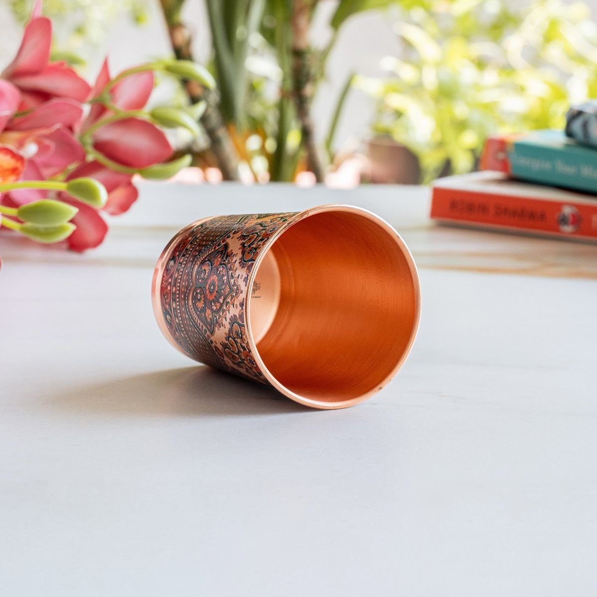Pure Copper Kalakriti Print Glass for Daily Use, Home & Gifting - 270 ML