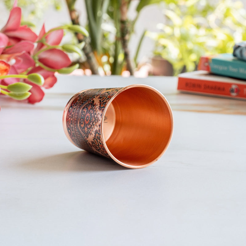 Pure Copper Kalakriti Print Glass for Daily Use, Home & Gifting - 270 ML