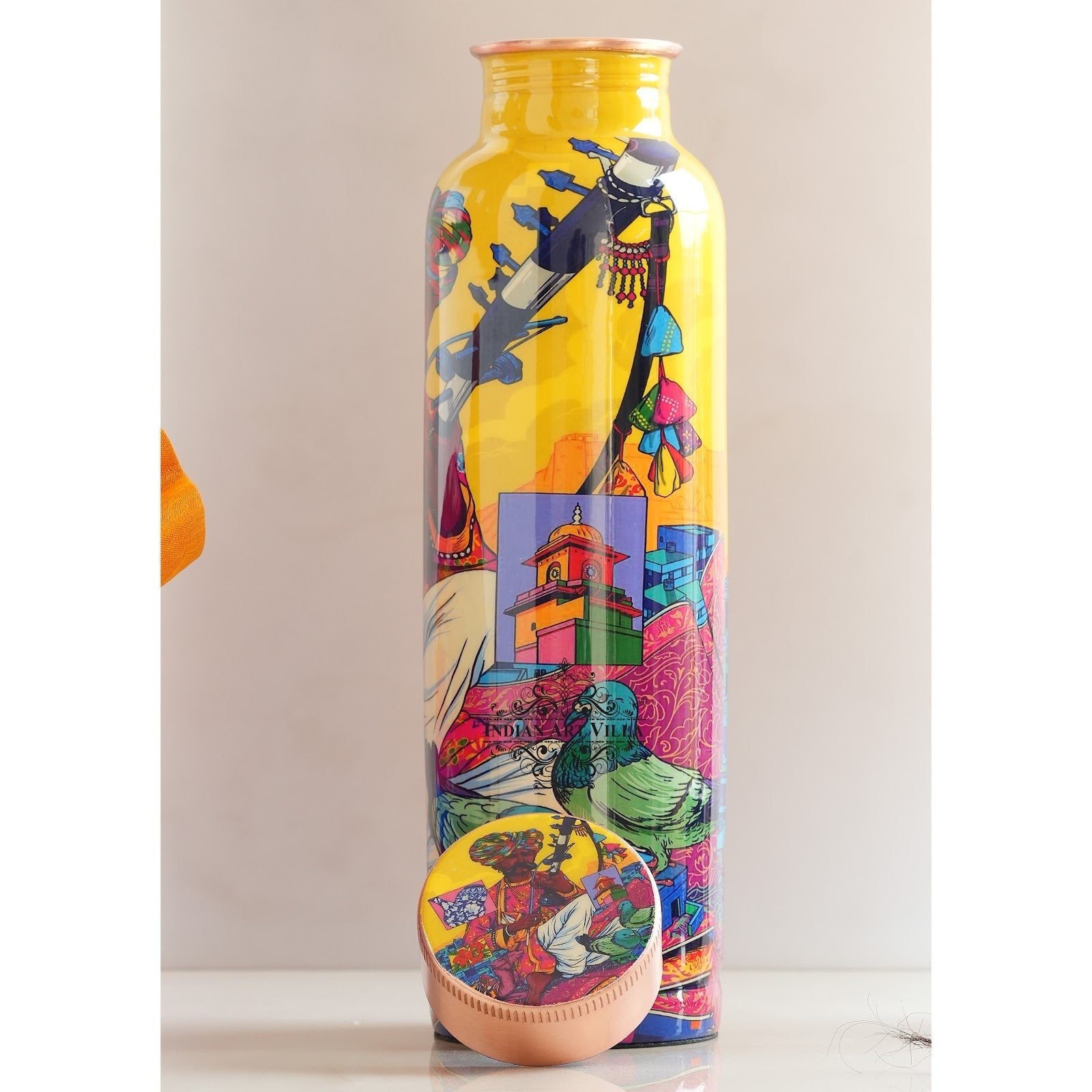 Tamba Bottle with Rajasthani Meena 'Padharo Mhare Desh' Design – 900 ML