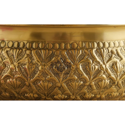 Handcrafted Brass Urli With Embossed Ornate Floral Design