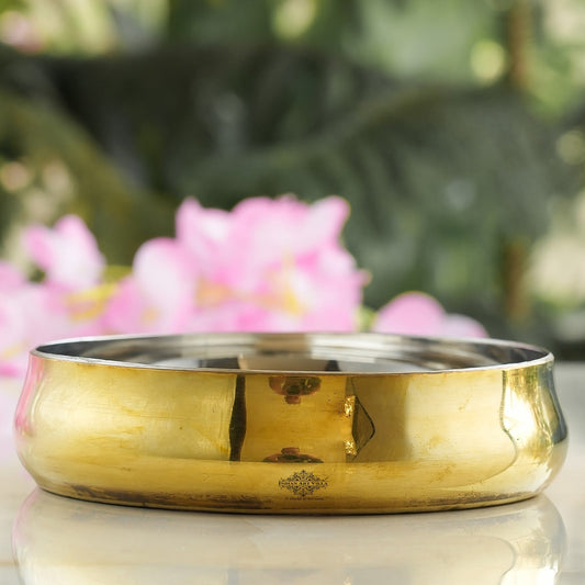 Handmade Steel Brass Curved Rice/ Halwa Plate, Serveware, Dinnerware, Width- 12.06 cm