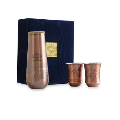 Pure Copper Drinkware Gift Set of Copper Bedroom Bottle & Copper Glass