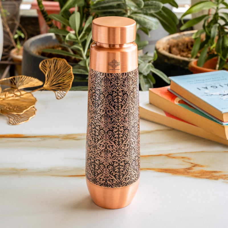 Copper Bottle With Antique Embossed Design - 800ML