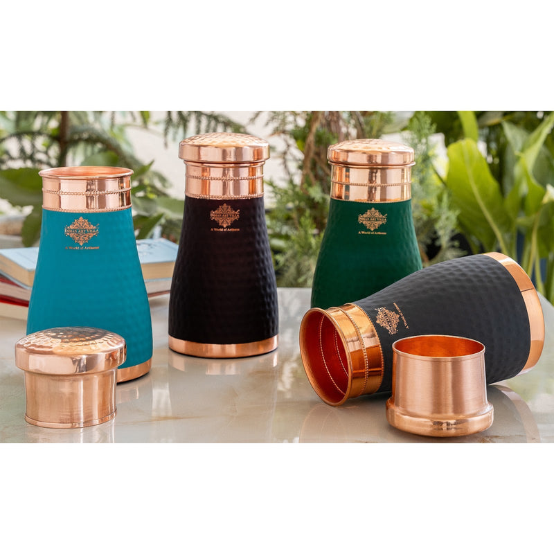 Pure Copper Hammered  Silk Finish Bedroom Bottle with Inbuilt Glass