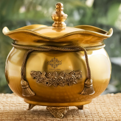 Pure Brass Floral Design Decorative Handi with Lid