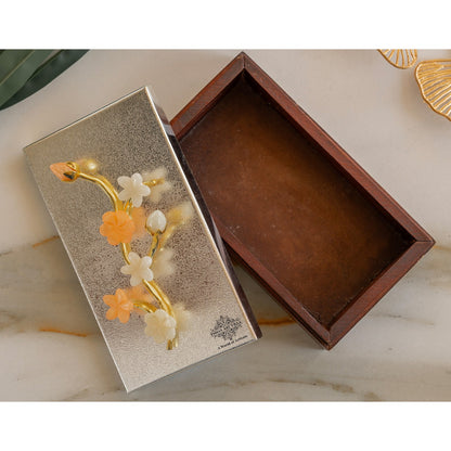 Wooden Decorative Box with Silver-Plated Leaf and Flower Design