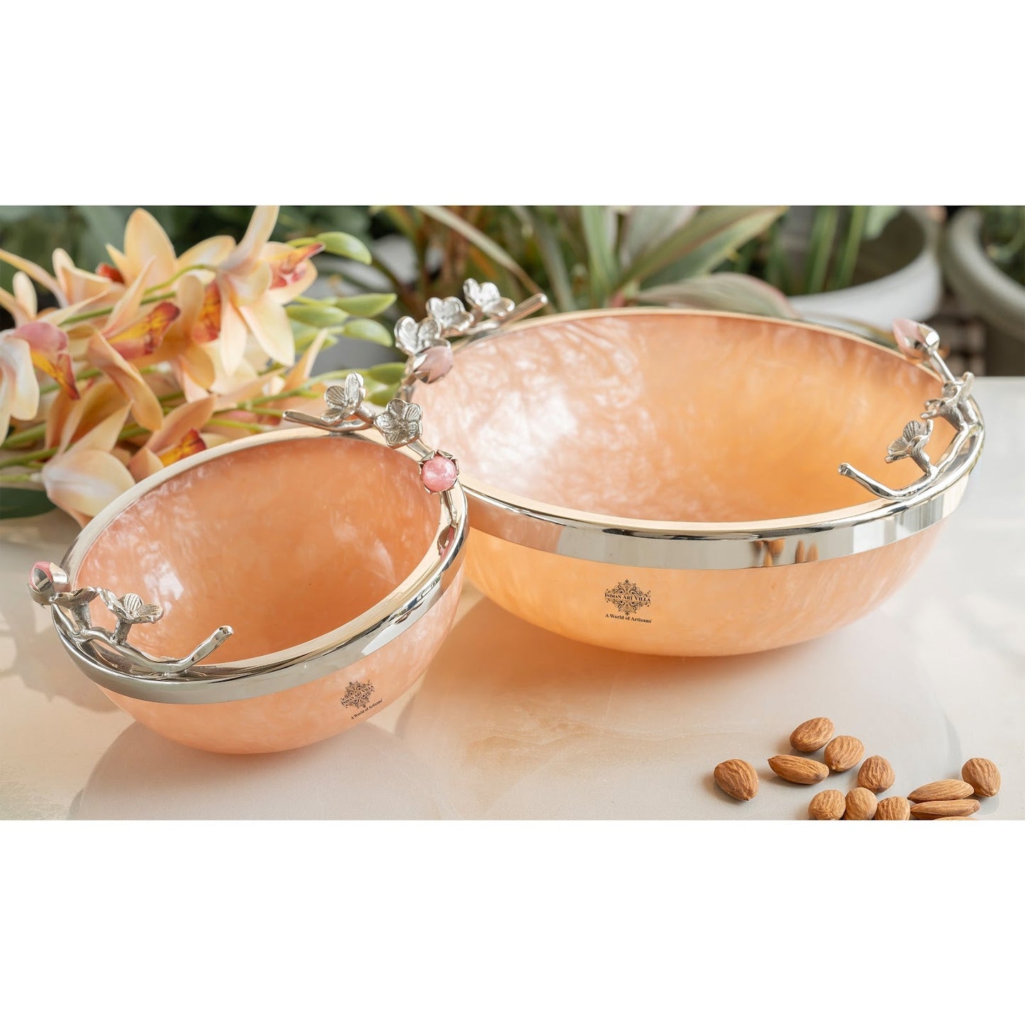 Silver Plated Resin Belgium Pink Decorative Bowl, Elegant Serveware & Home Decor, Perfect for Snacks