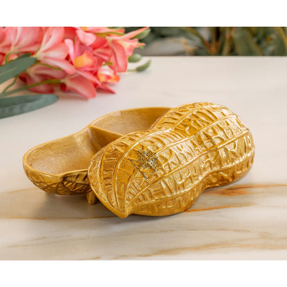 Gold Finish Peanut Design Decorative Box, Unique Storage for Dry Fruits