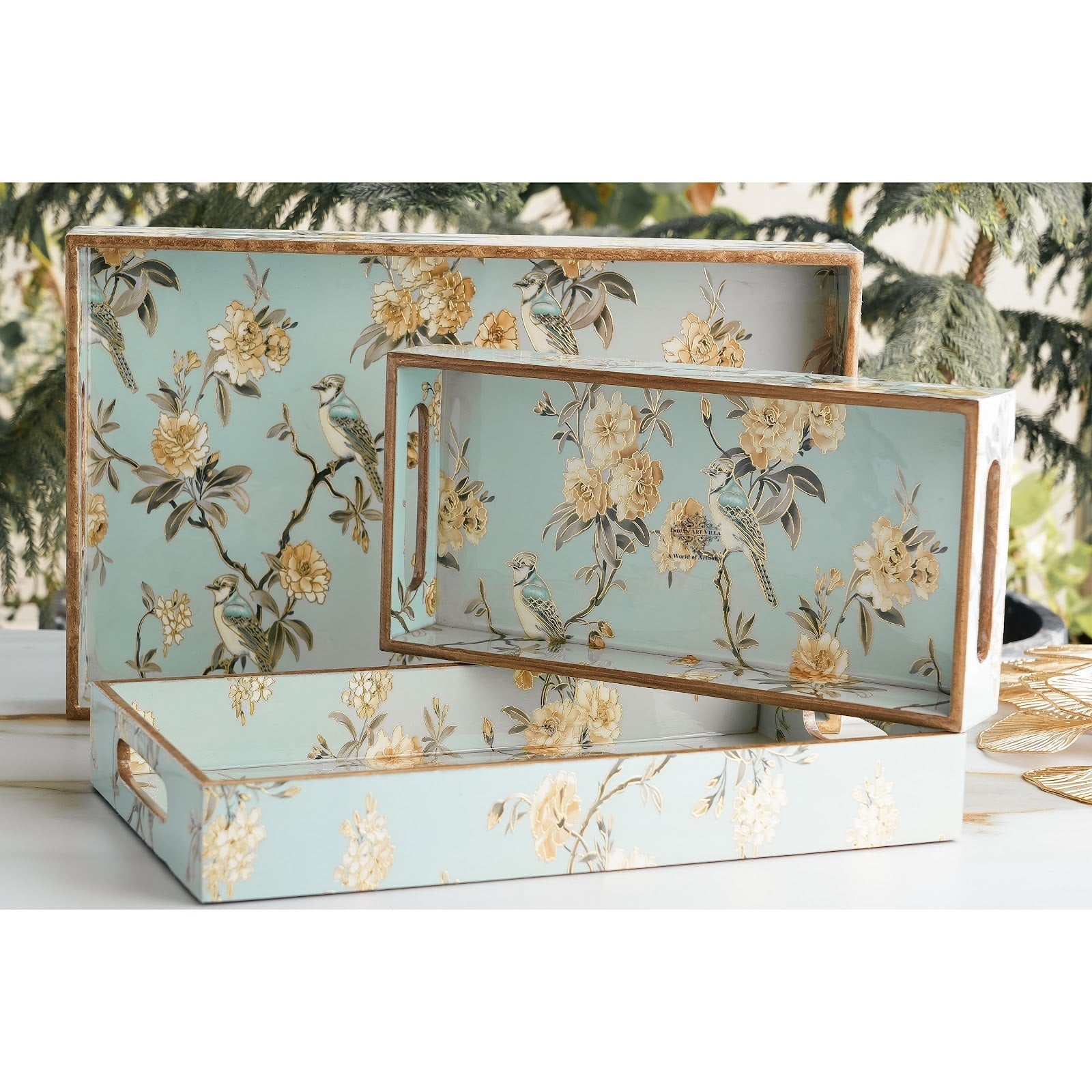 Wooden Tray Set of 3  Handcrafted Multipurpose Decorative Serving Platters