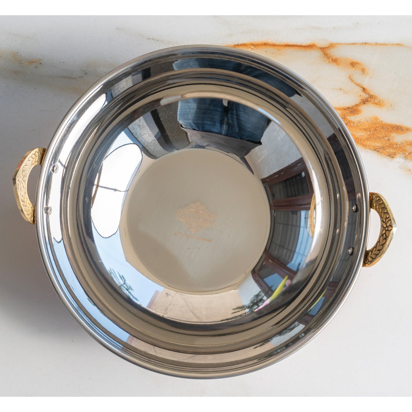 Steel Copper Hammered Design Kadhai - Elegant Serveware with Brass Handles, Traditional Indian Tableware for Dining, Special Occasions & Gifting