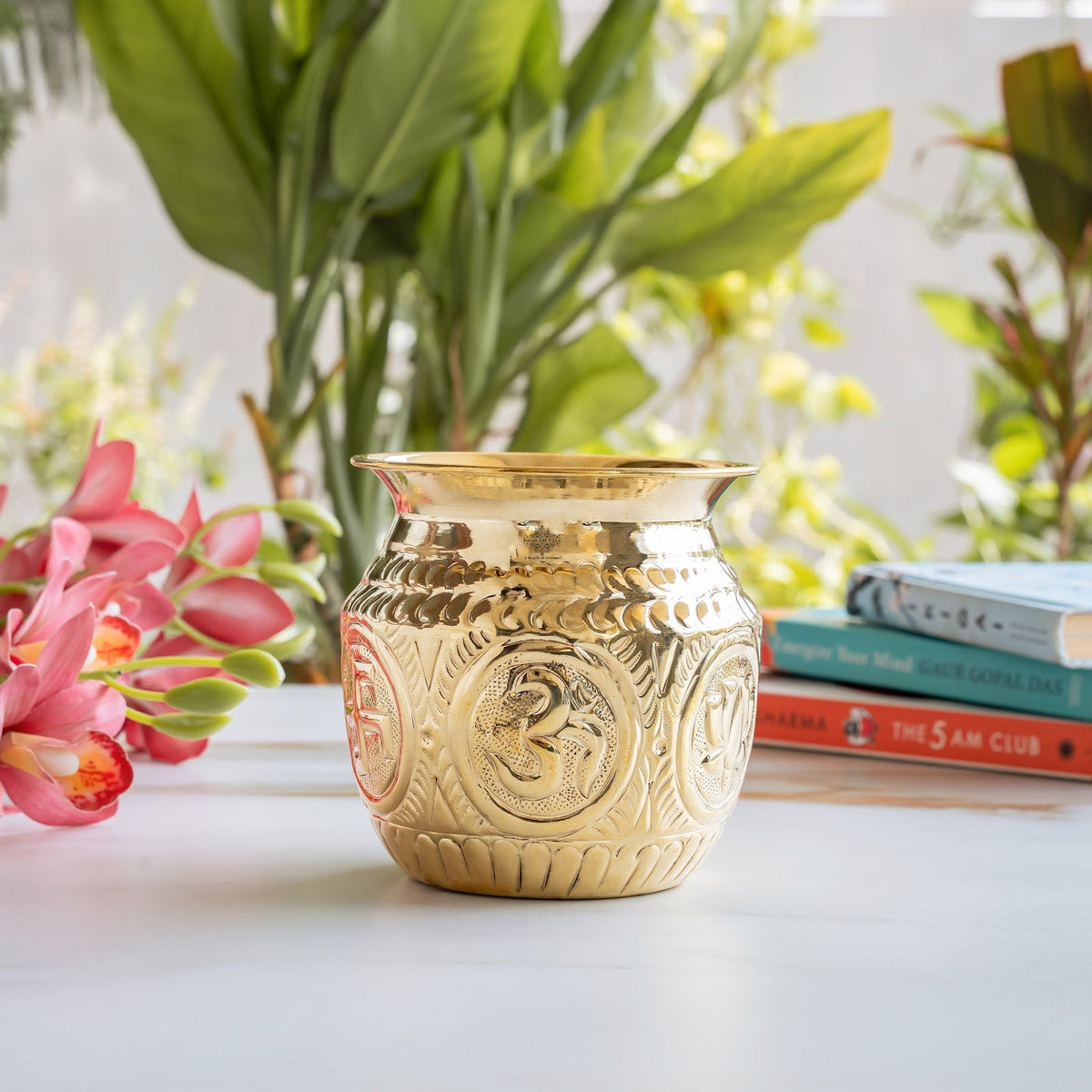 Pure Brass Lota with Swastik & Om Design for Pooja - 1000 ML