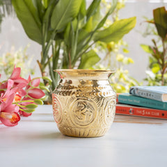Pure Brass Lota with Swastik & Om Design for Pooja - 1000 ML