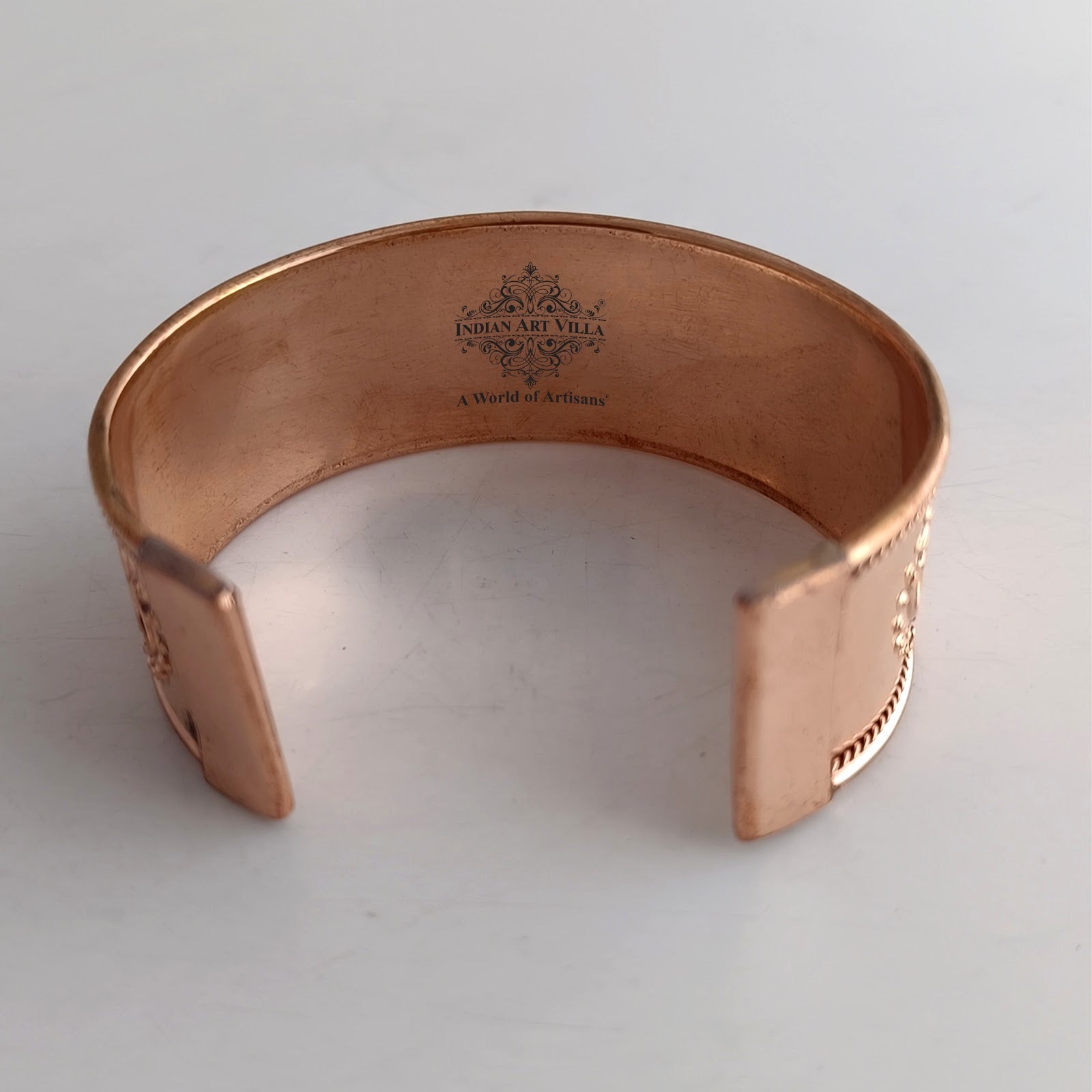 Pure Copper Om Design Broad Bangle Handcrafted Spiritual Bracelet
