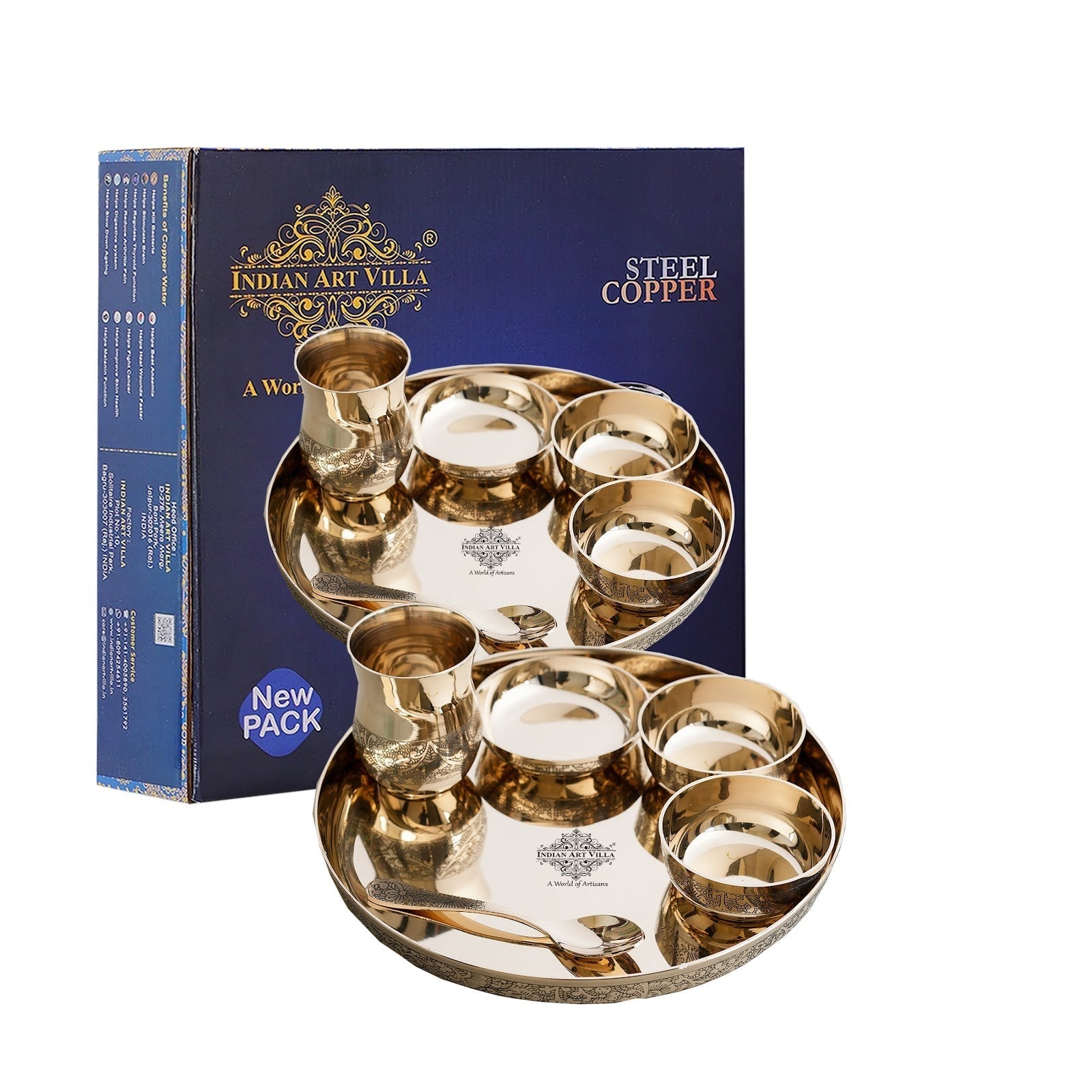 Pure Bronze Thali Set | 6 Pieces Dinner Set With Embossed Design