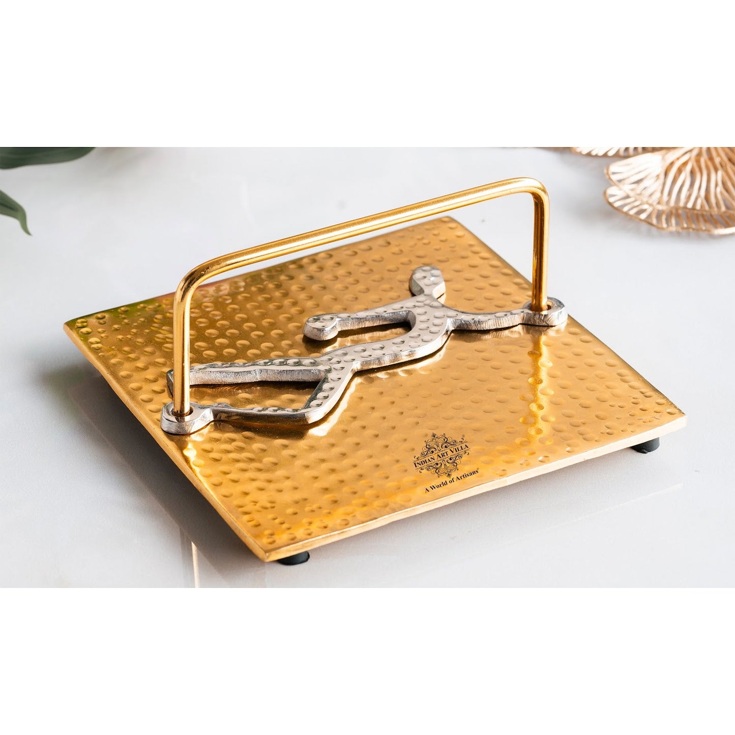 Gold Finish Hammered Design Napkin Holder with Lady Design – Elegant Table Organizer for Dining