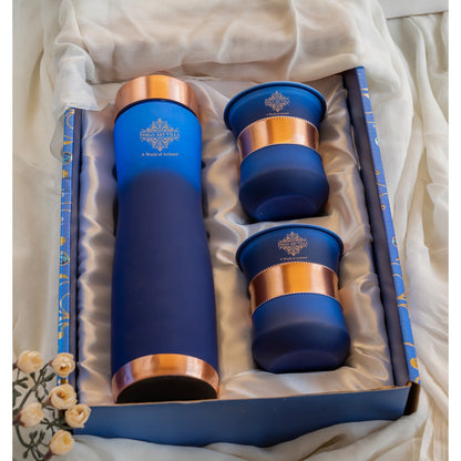 Matt Ombre Copper Bottle and Glass Set with Royal Look  Bottle-900 Ml, Glass-275Ml