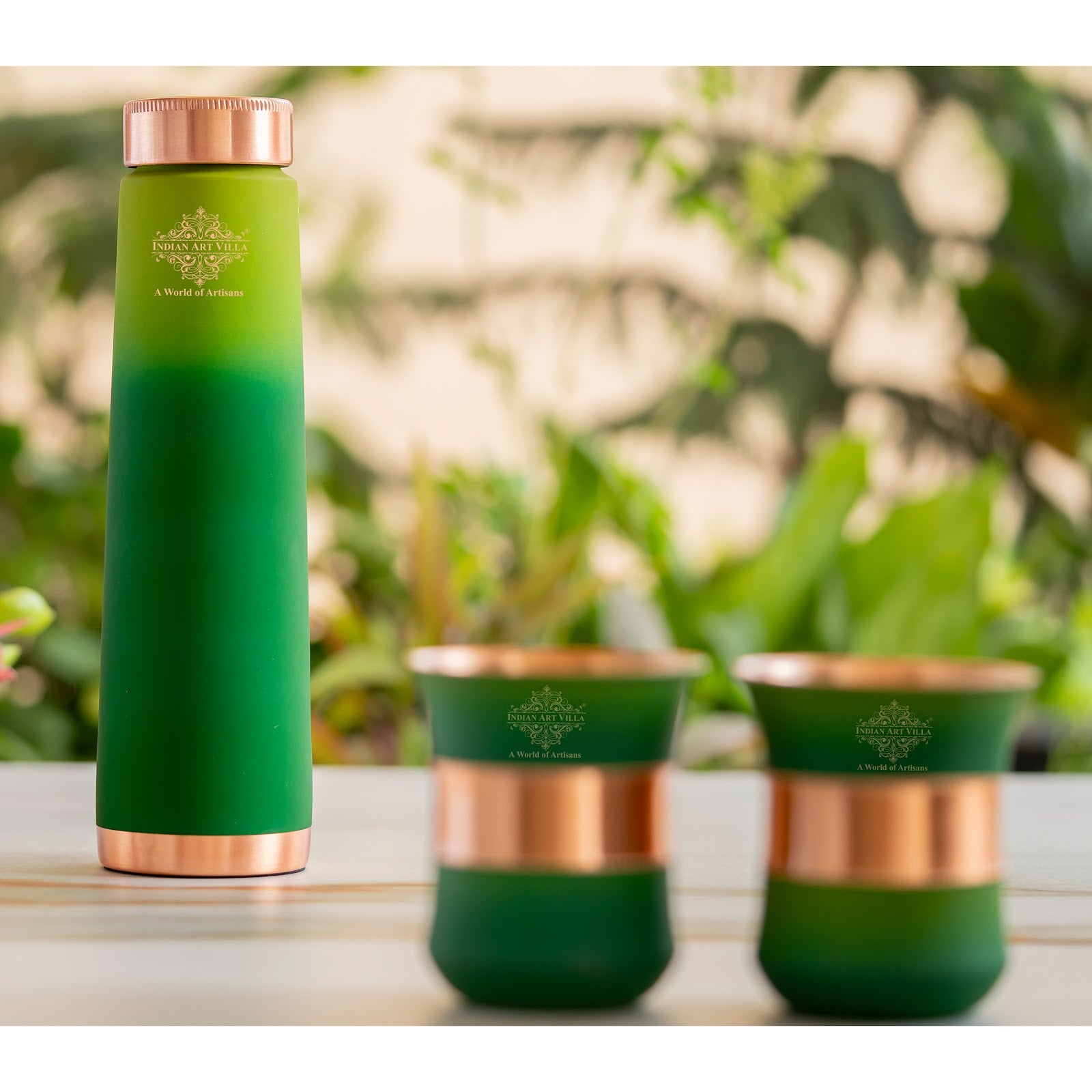 Pure Copper Bottle Pyramid  Shape With 1 Bottle &  2 Glass Set