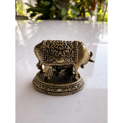 Pure Brass Miniature Kamdhenu Cow with Calf - 2.79 cm