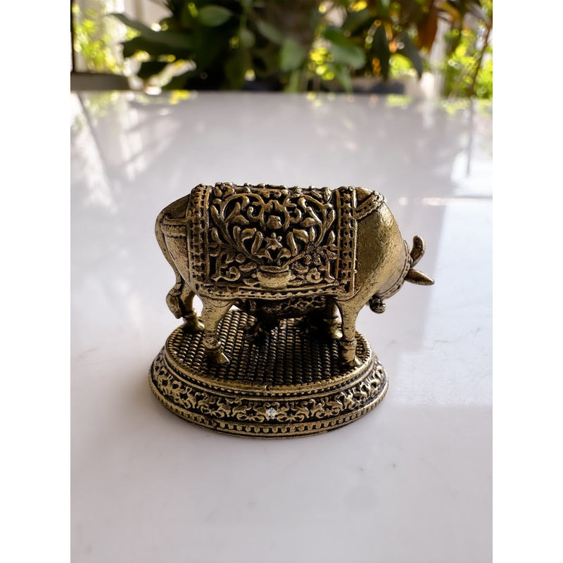 Pure Brass Miniature Kamdhenu Cow with Calf - 2.79 cm