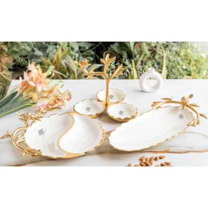 Brass Finish Decorative Serving Platter with Bird Design, Serveware for Home Décor, Gifting, and Special Occasions