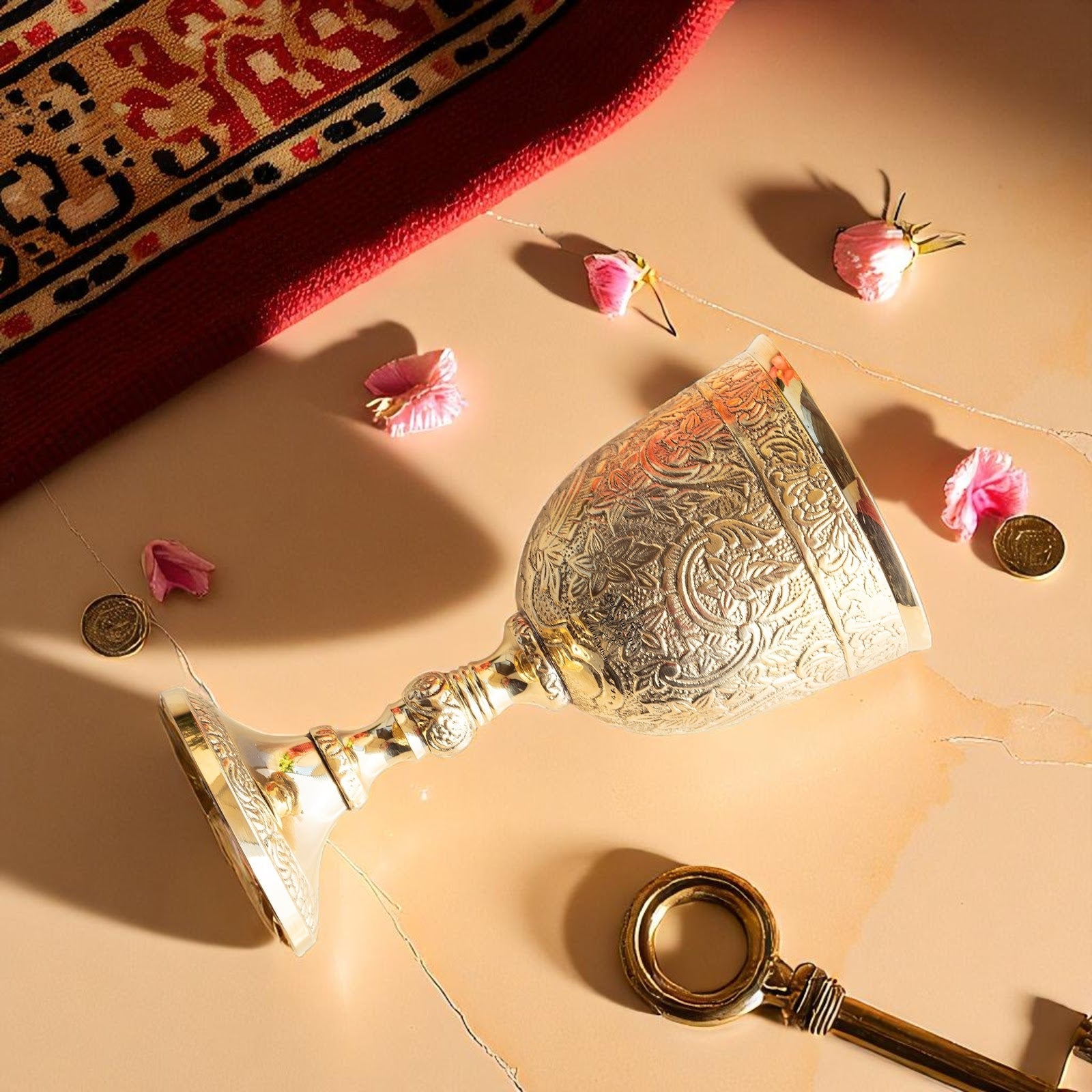 Embossed Brass Goblet Glass for Barware