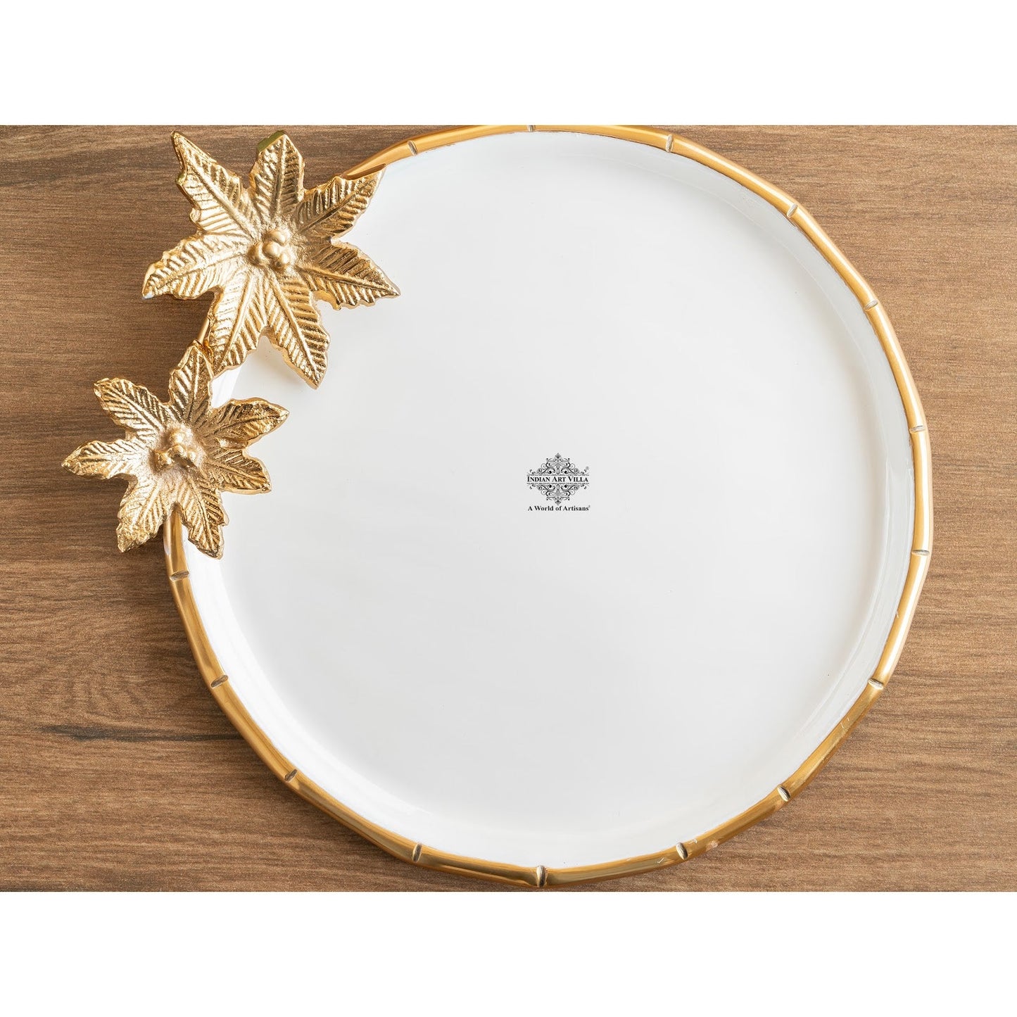 Brass Finish Decorative Serving Platter with Flower Design, Luxurious Serveware for Home Décor