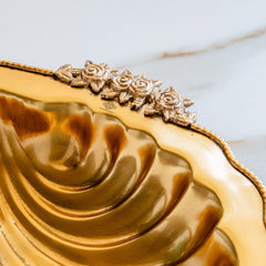 Pure Brass Decorative Platter with Scalloped Edge & Ornate Design - 33.78 cm