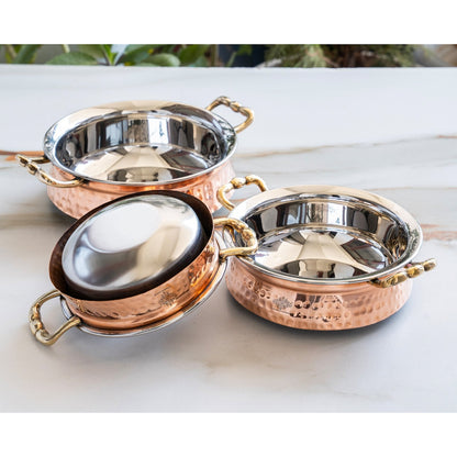Copper Steel Handi Casserole with Brass Handles & Induction Base