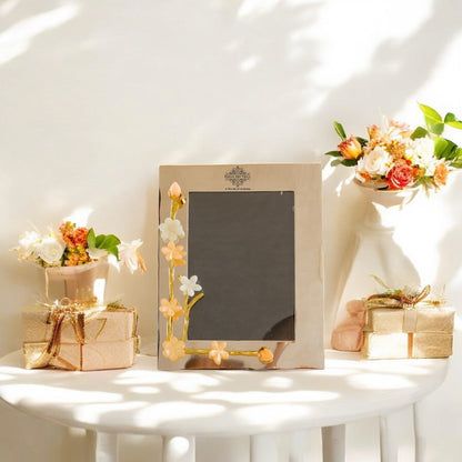 Silver Plated Photo Frame, Lotus Bird Flowers Design, 9.5x7.5 Inches Frame for 7x5 Photo Size, Ideal for Home Décor