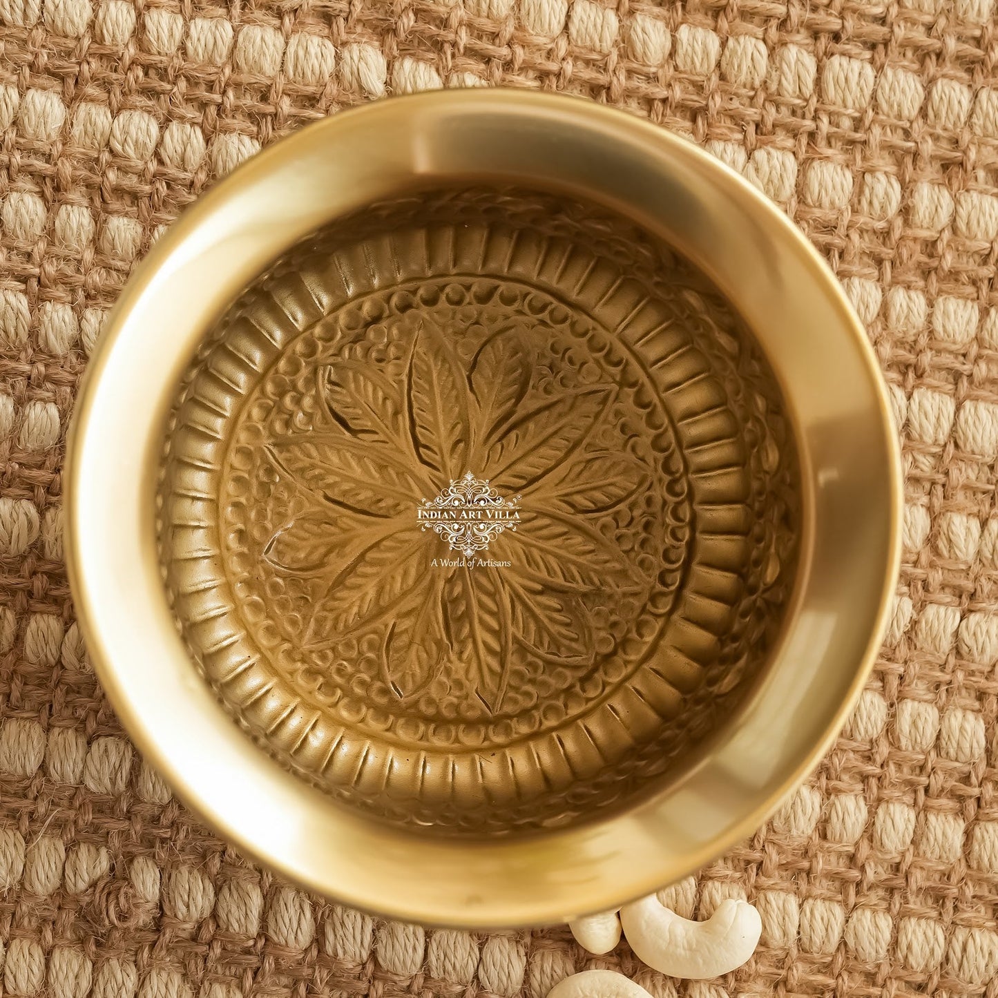 Pure Brass Handcrafted  Dry Fruits Bowl with 3 Legs And Embossed Flower Design