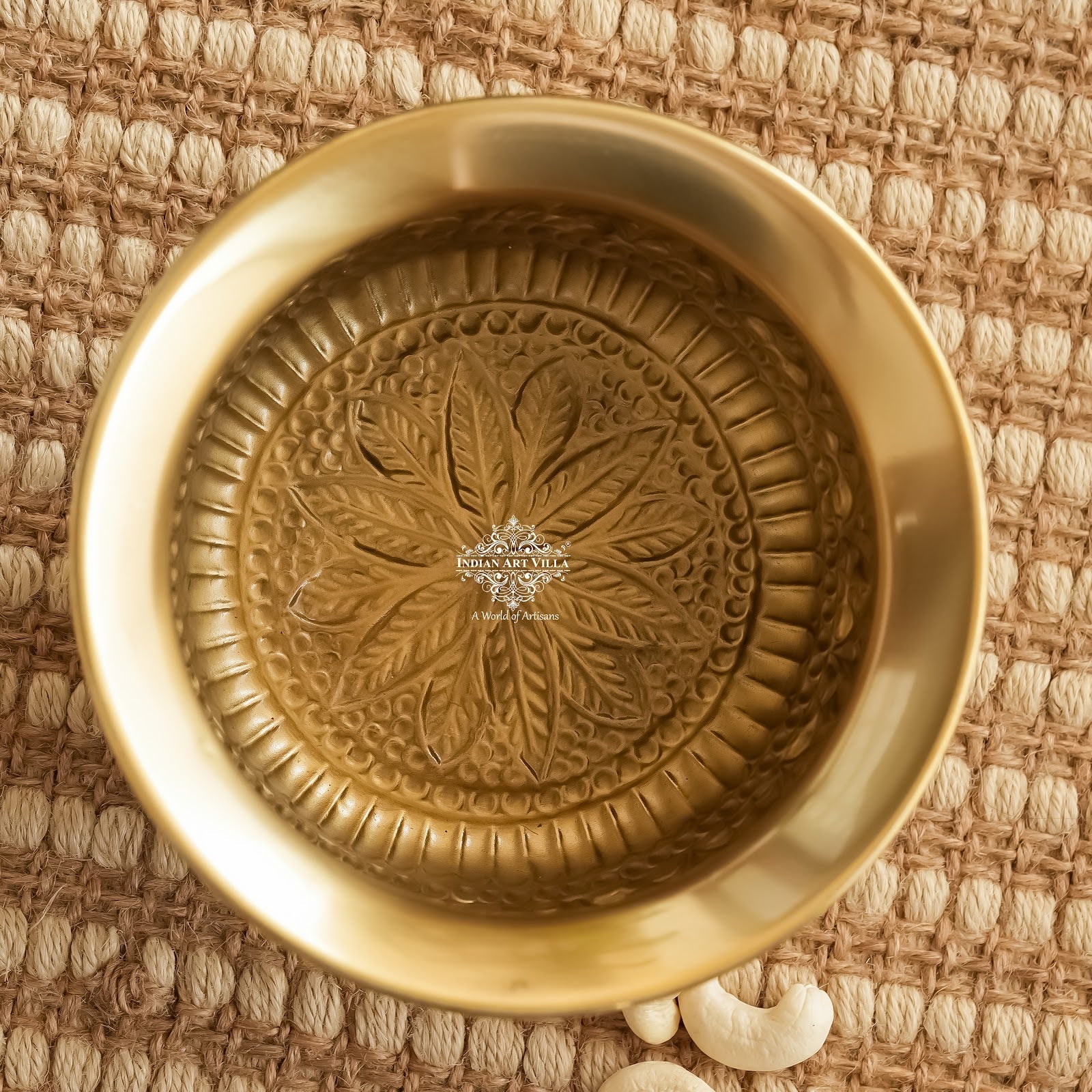Pure Brass Handcrafted  Dry Fruits Bowl with 3 Legs And Embossed Flower Design